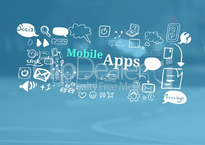 Mobile Apps text with drawings graphics