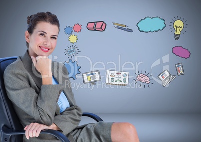 Businesswoman with creative design business graphic drawings