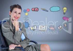 Businesswoman with creative design business graphic drawings
