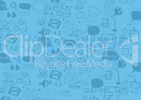 Blue background with icons drawings graphics