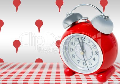 Alarm Clock against grey background with location marker icons