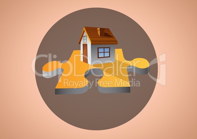 House illustration on jigsaw in circle againt brown background