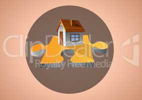 House illustration on jigsaw in circle againt brown background