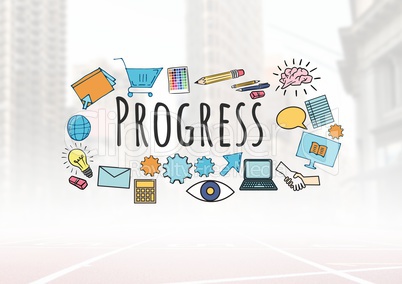 Progress text with drawings graphics