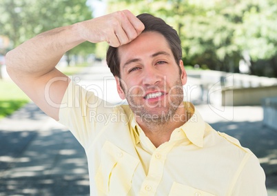 Stressed man in park