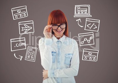 Woman with Computer drawings graphics