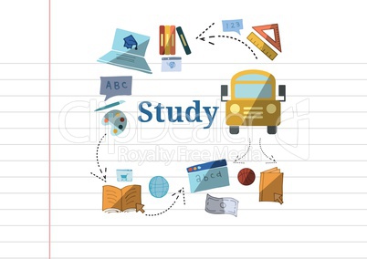 Study text with education drawings graphics