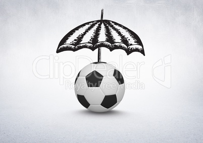 3D Football with umbrella drawings on white background