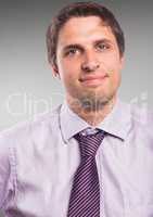 Close up man in lavender shirt against grey background