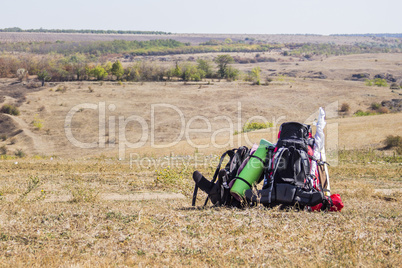 two backpacks at nature