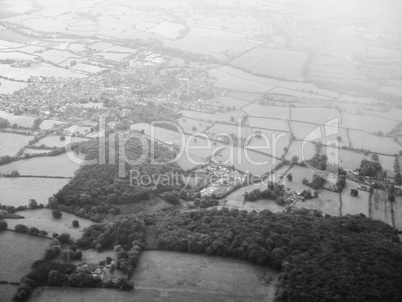 Aerial view of countryside near Bristol in black and white