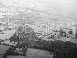 Aerial view of countryside near Bristol in black and white