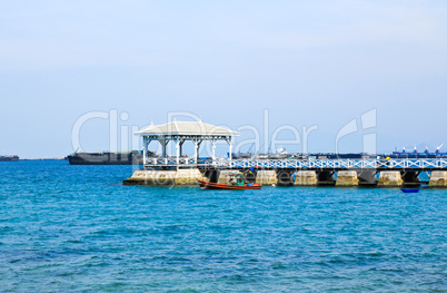 Seascape at sichang island with a long bridge