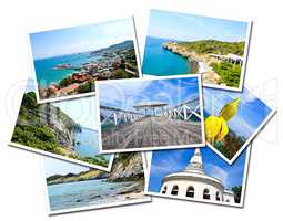 Collage of Sichang Islands ,Chonburi, Thailand postcards isolate
