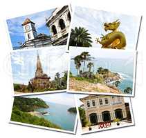 Collage of Phuket, Thailand postcards isolated on white backgrou