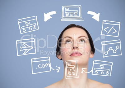 Woman with computer drawings graphics
