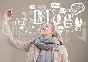 Woman with Blog Business graphics drawings