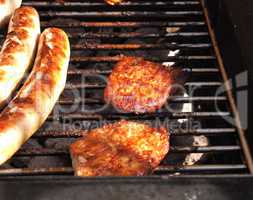 Grilled sausages and steaks
