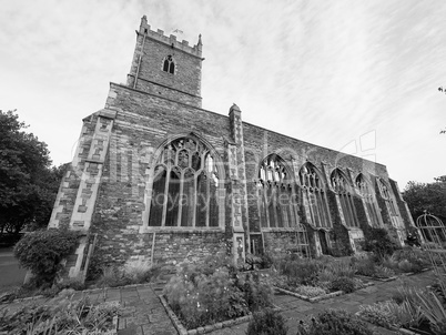 St Peter ruined church in Bristol in black and white