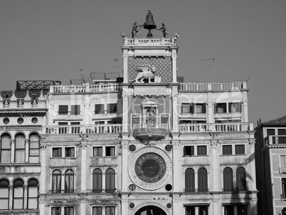 St Mark clock tower in Venice in black and white