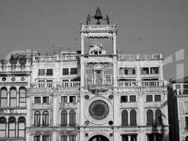 St Mark clock tower in Venice in black and white