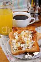 Toast with ricotta at breakfast