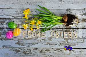 Osterglocken und Ostereier Frohe Ostern