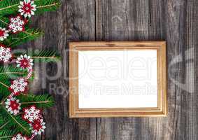 Empty wooden frame on the gray old surface