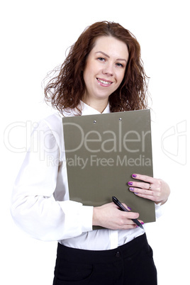 smiling girl holding folders