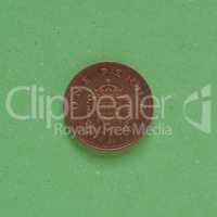 1 penny coin, United Kingdom over green