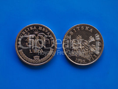 50 lipa coin from croatia over blue