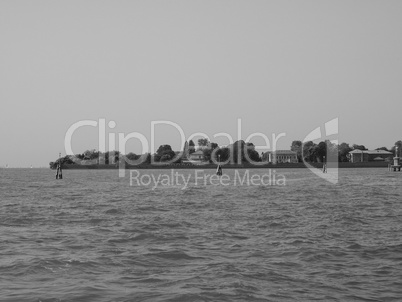 San Servolo island in Venice in black and white