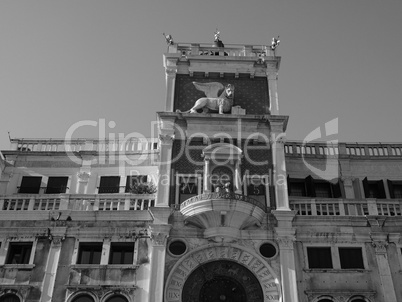 St Mark clock tower in Venice in black and white