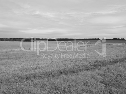 English country panorama in Salisbury in black and white