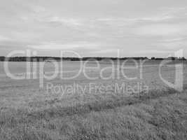 English country panorama in Salisbury in black and white