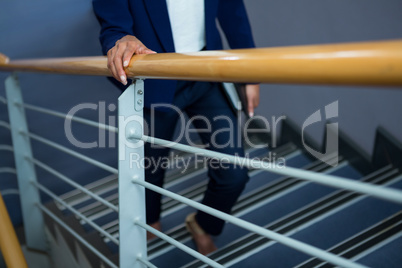 Businesswoman with diary climbing steps