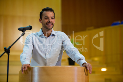 Business executive giving a speech