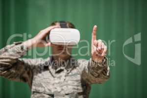 Military soldier using virtual reality headset