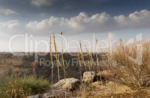 Look down in the mountains landscape with clouds