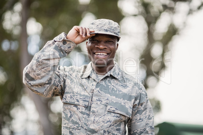 Portrait of happy military soldier