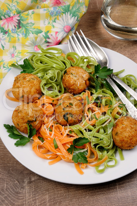 Spaghetti with cheese and meatballs