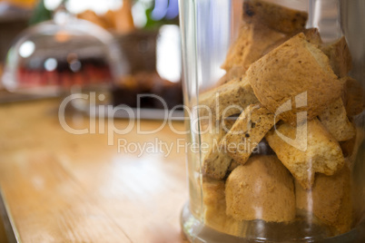Close-up of cookies in jar