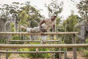 Military soldier training on fitness trail