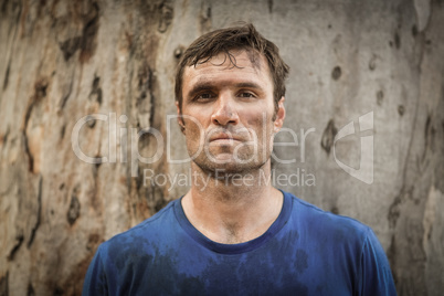 Portrait of determined man standing during obstacle course Portrait of determined man standing during obstacle course