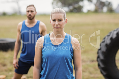 Fit people performing stretching exercise