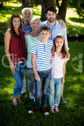 Happy multi generation family standing in park