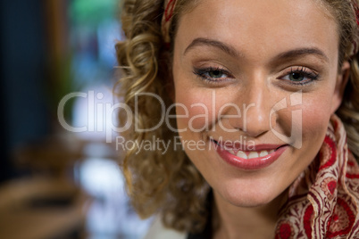 Portrait of beautiful woman in coffee shop