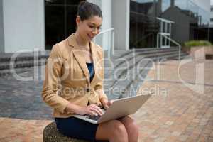 Smiling businesswoman using laptop