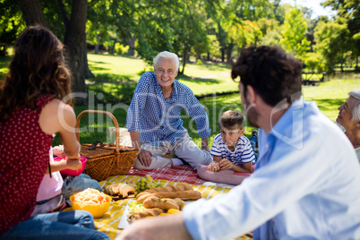 Multi generation family enjoying the picnic in park