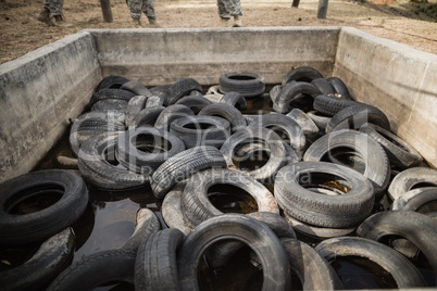 Boot camp with tires obstacle course